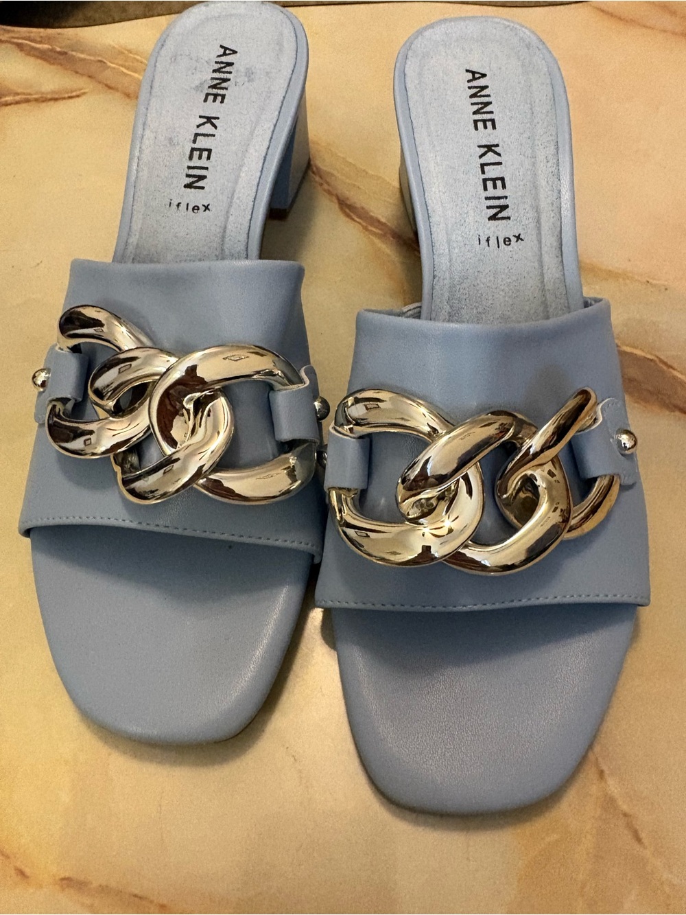 Anne Klein Women’s Blue Chunky Heels -Slip on Sandals - Sz 9.5 EUC